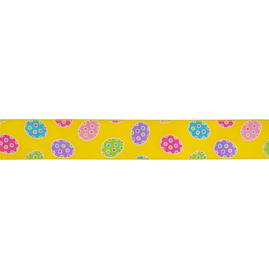 2.5&#x22; x 10yd. Yellow Easter Egg Design Wired Spring Craft Ribbon